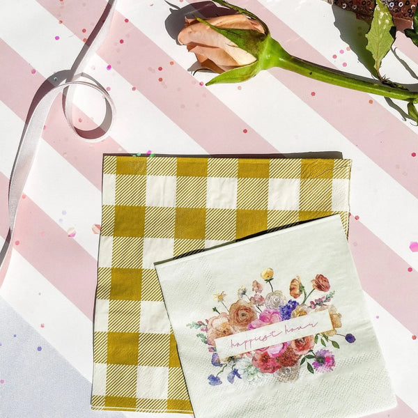 Chartreuse Plaid Large Disposable Paper Napkins (Set of 16)