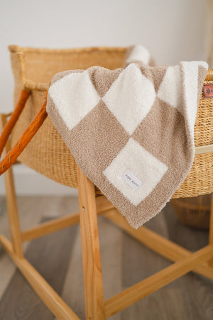 Taupe Checker Plush Baby Blanket | Soft & Cozy