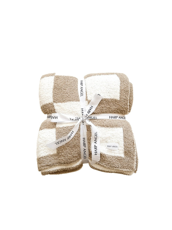 Taupe Checker Plush Baby Blanket | Soft & Cozy