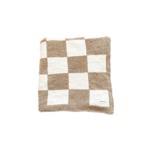 Taupe Checker Plush Baby Blanket | Soft & Cozy