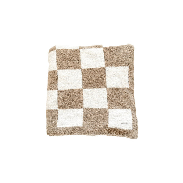 Taupe Checker Plush Baby Blanket | Soft & Cozy