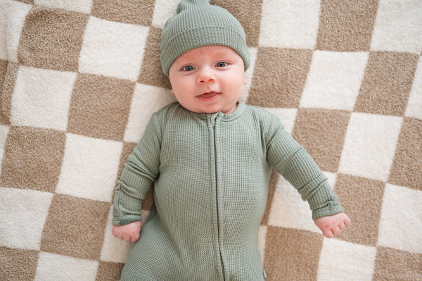 Taupe Checker Plush Baby Blanket | Soft & Cozy