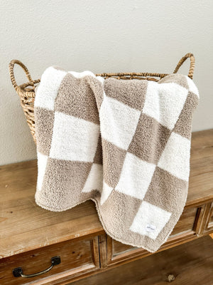 Taupe Checker Plush Baby Blanket | Soft & Cozy