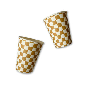 Checkered Gold Matte Cups (Set of 8)