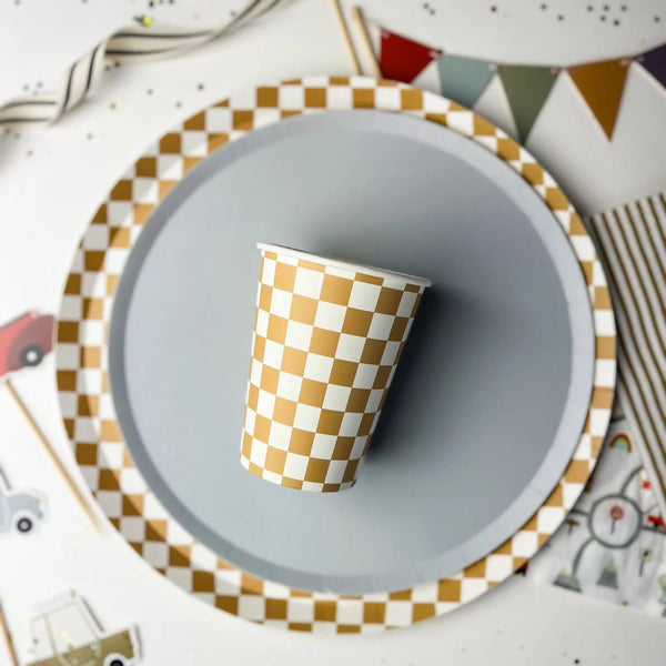 Checkered Gold Matte Cups (Set of 8)