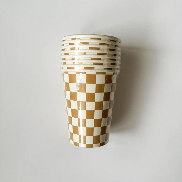 Checkered Gold Matte Cups (Set of 8)