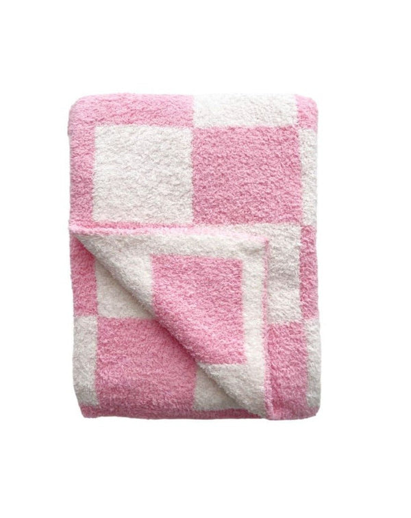 Checkered Plush Blanket | Pink - MOOGCO Baby
