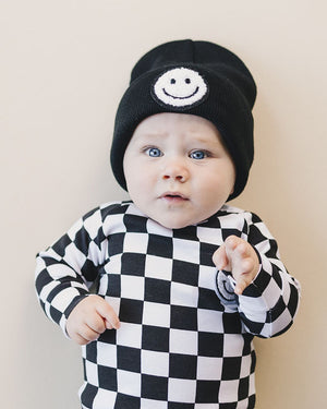 Checkered Smiley Lounge Set | Black - MOOGCO Baby