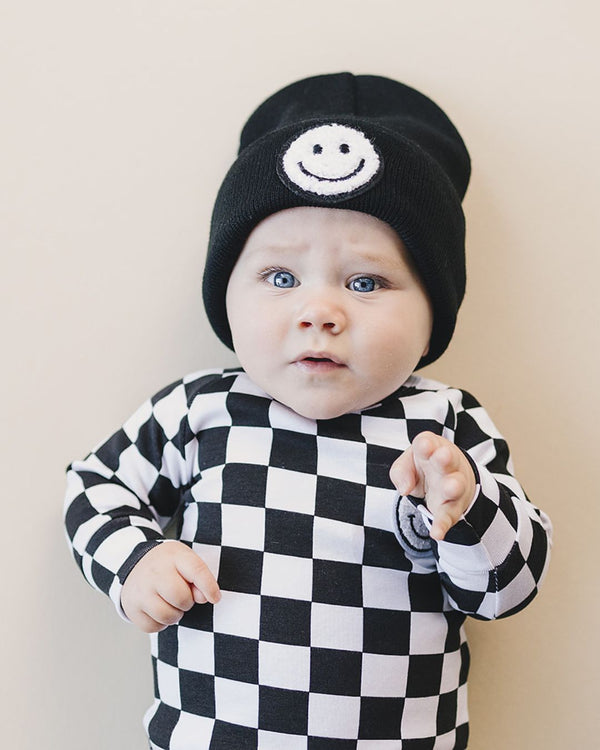 Checkered Smiley Lounge Set | Black - MOOGCO Baby