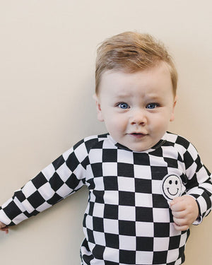 Checkered Smiley Lounge Set | Black - MOOGCO Baby
