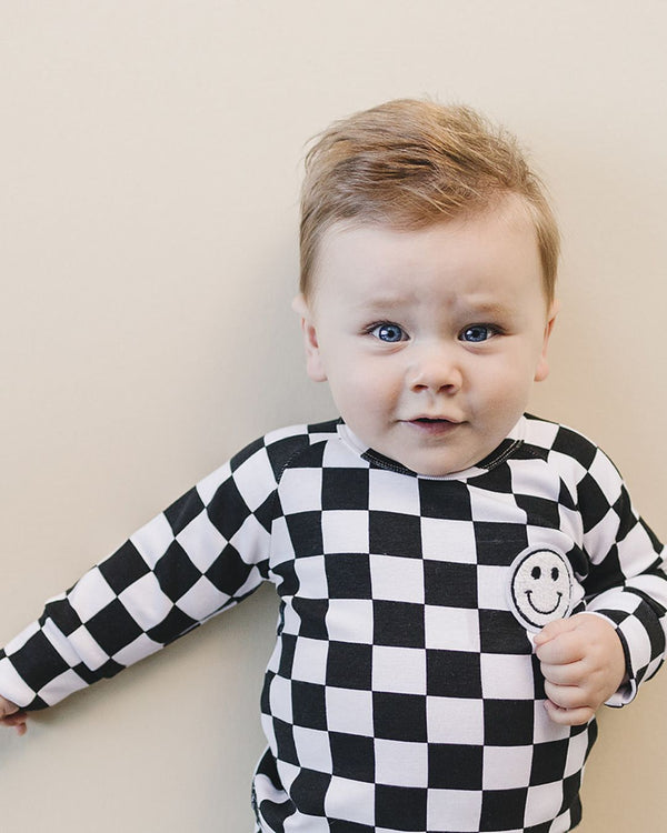 Checkered Smiley Lounge Set | Black - MOOGCO Baby