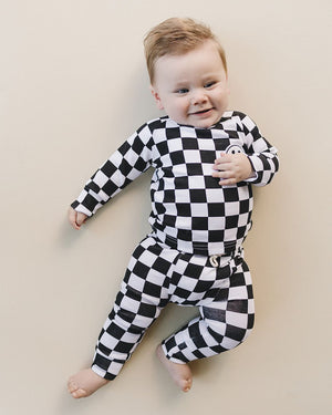 Checkered Smiley Lounge Set | Black - MOOGCO Baby