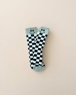 Checkered Smiley Socks | Gray