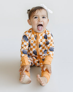 Bamboo Zip Romper | Checkered Pumpkin