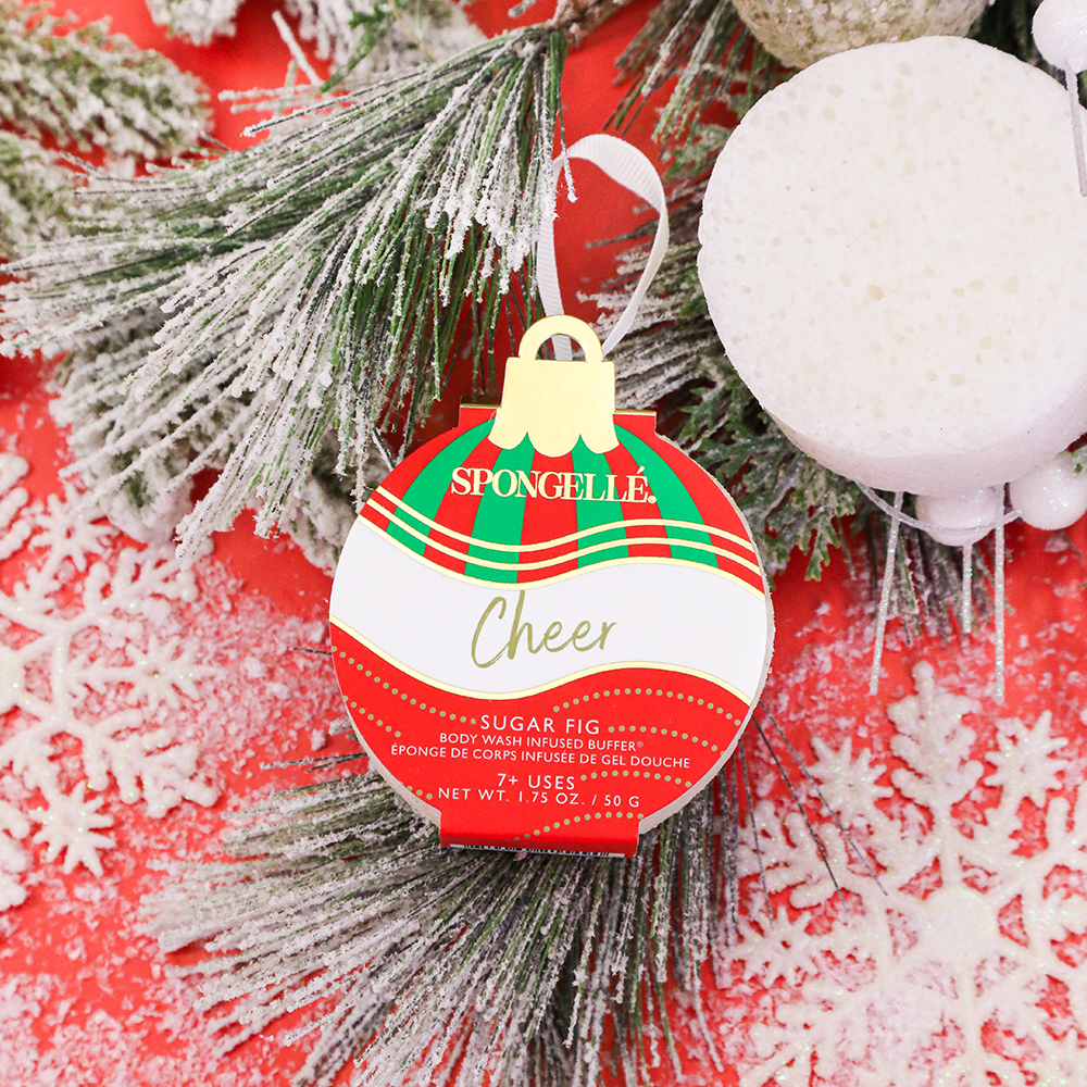 Cheer Sugar Fig Holiday Ornament - Body Wash Infused Buffer for a festive bathing experience.