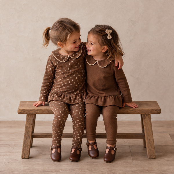 Organic Collar Peplum Top Set of 2 - Chestnut Bloom + Brown