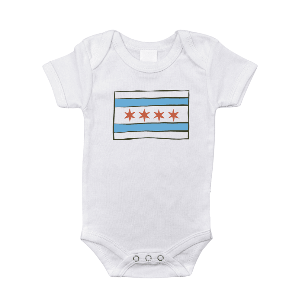 Chicago Flag Baby Onesie - Adorable short sleeve bodysuit for infants featuring the iconic Chicago flag design.