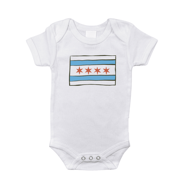Chicago Flag Baby Onesie - Adorable short sleeve bodysuit for infants featuring the iconic Chicago flag design.