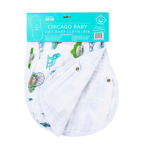 Gift Set: Chicago Baby Muslin Swaddle Blanket and Burp Cloth/Bib Combo Baby Shower Essential for Newborn