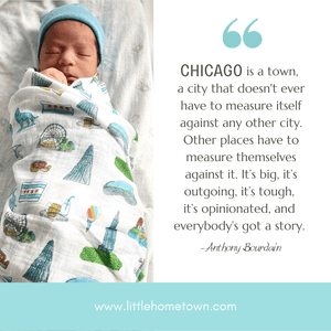 Gift Set: Chicago Baby Muslin Swaddle Blanket and Burp Cloth/Bib Combo Baby Shower Essential for Newborn