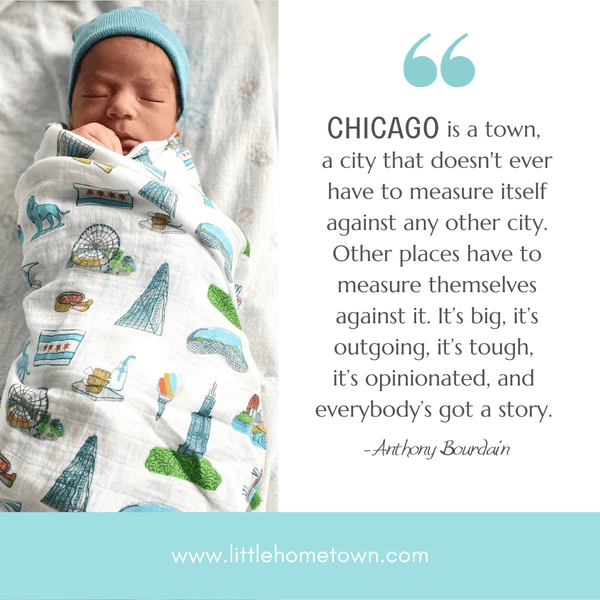 Gift Set: Chicago Baby Muslin Swaddle Blanket and Burp Cloth/Bib Combo Baby Shower Essential for Newborn