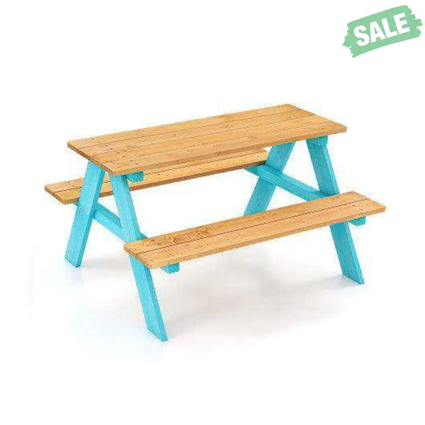 Children Outdoor Wooden Table with Bench Seats for Indoor and Outdoor Use-Natural Kids Table & Chair Sets