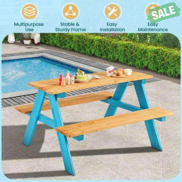 Children Outdoor Wooden Table with Bench Seats for Indoor and Outdoor Use-Natural Kids Table & Chair Sets