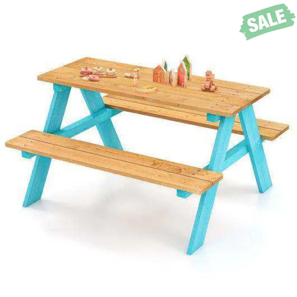 Children Outdoor Wooden Table with Bench Seats for Indoor and Outdoor Use-Natural Kids Table & Chair Sets