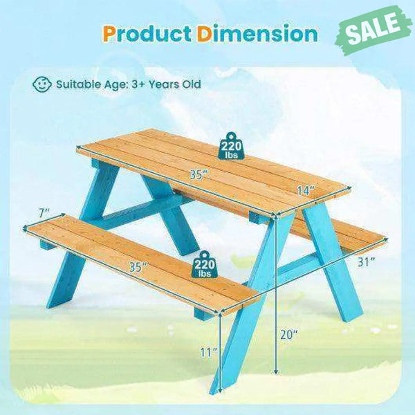 Children Outdoor Wooden Table with Bench Seats for Indoor and Outdoor Use-Natural Kids Table & Chair Sets