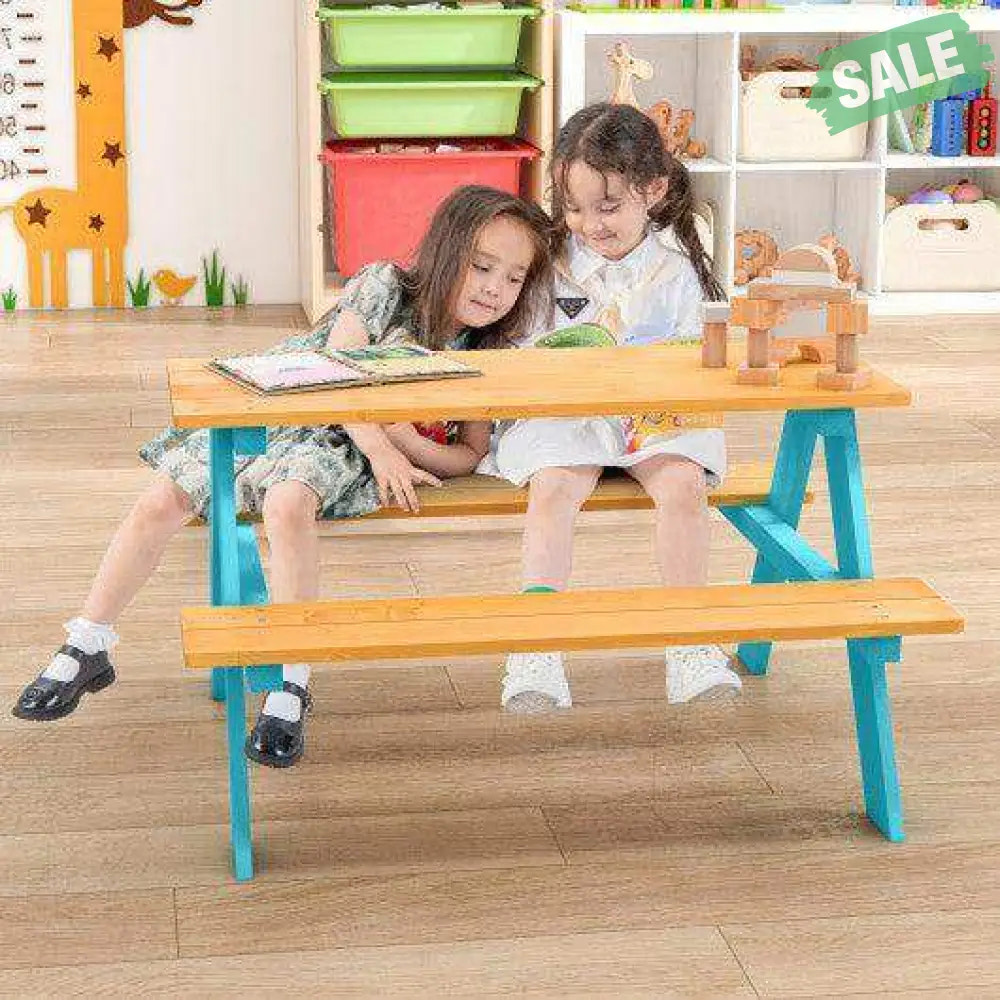 Children Outdoor Wooden Table with Bench Seats for Indoor and Outdoor Use-Natural Kids Table & Chair Sets