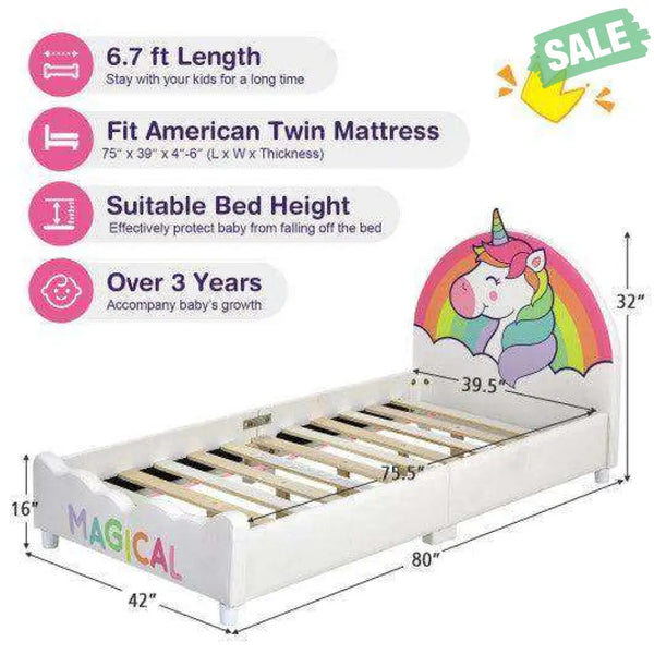 Children Twin Size Upholstered Platform Single Bed Toddler Beds