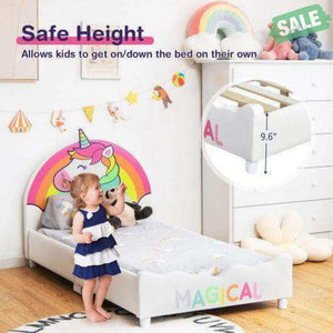 Children Twin Size Upholstered Platform Single Bed Toddler Beds