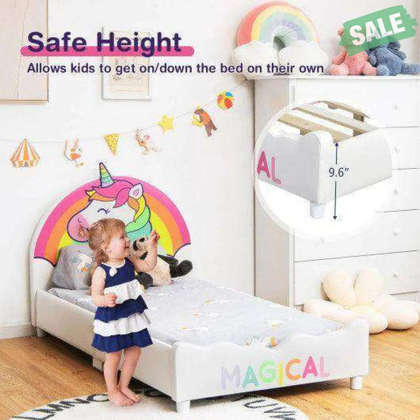 Children Twin Size Upholstered Platform Single Bed Toddler Beds