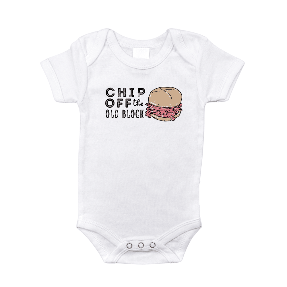 Chipped Ham Pittsburgh Onesie for babies - cute short sleeve bodysuit featuring a fun local food design.