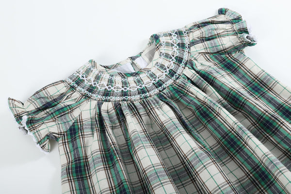 Christmas Tartan Smocked Bishop Dress