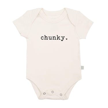 Chunky graphic bodysuit for babies, perfect for stylish comfort in short sleeve design.