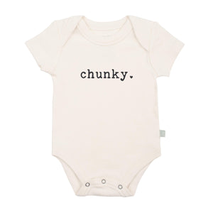 Chunky graphic bodysuit for babies, perfect for stylish comfort in short sleeve design.