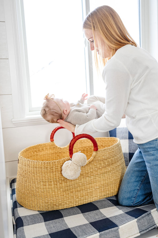 African Moses Basket <br>Cognac Circle Handle