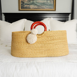 African Moses Basket <br>Cognac Circle Handle