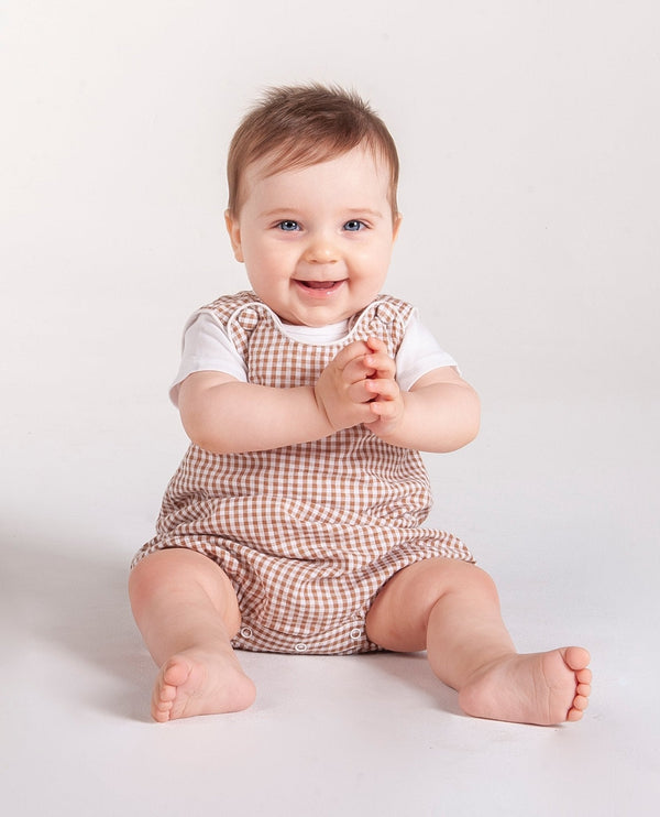 Classic Brown Gingham Bubble Romper