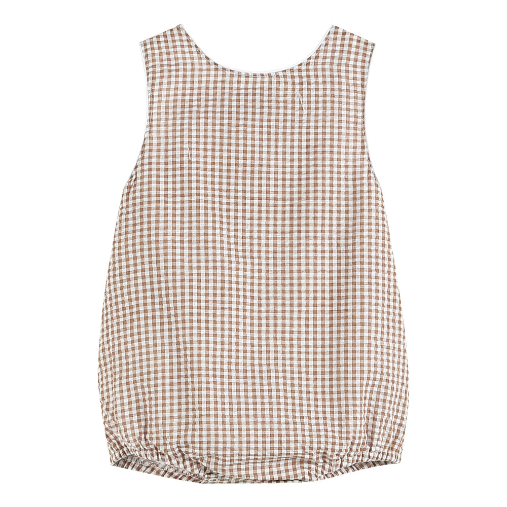 Classic Brown Gingham Bubble Romper - MOOGCO Baby