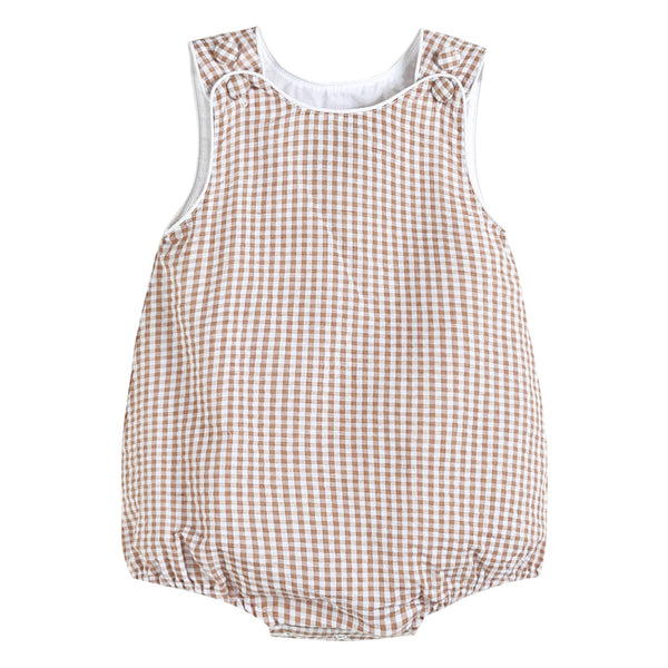 Classic Brown Gingham Bubble Romper - MOOGCO Baby