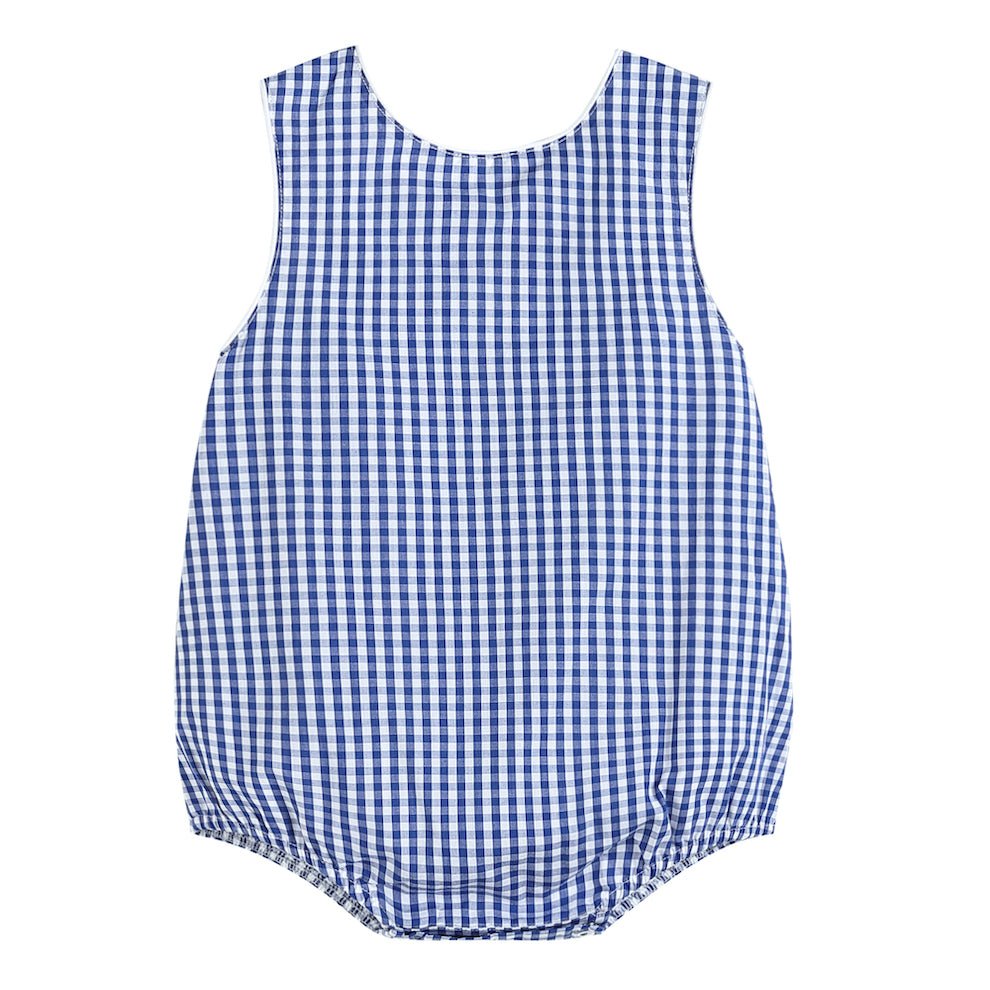 Classic Dark Blue Gingham Bubble Romper - MOOGCO Baby