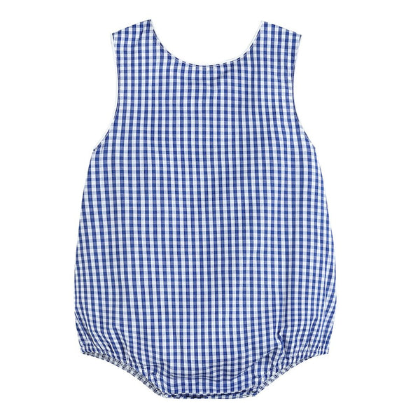 Classic Dark Blue Gingham Bubble Romper