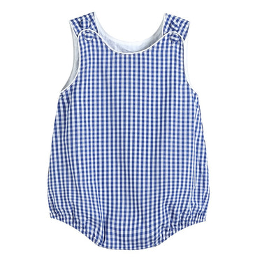Classic Dark Blue Gingham Bubble Romper - MOOGCO Baby