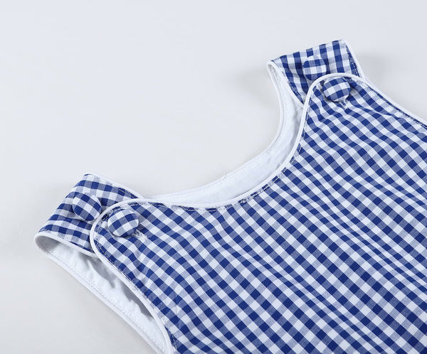 Classic Dark Blue Gingham Bubble Romper