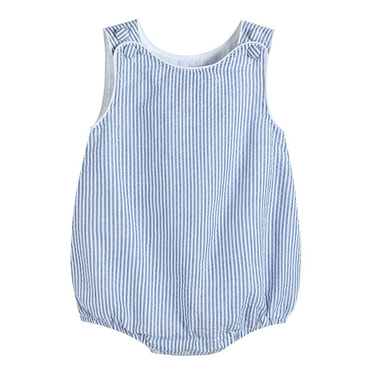 Classic Dark Blue Seersucker Bubble Romper - MOOGCO Baby