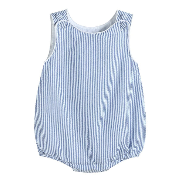 Classic Dark Blue Seersucker Bubble Romper - MOOGCO Baby