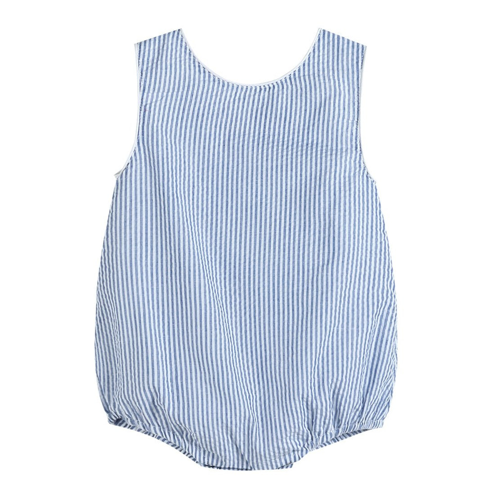 Classic Dark Blue Seersucker Bubble Romper - MOOGCO Baby