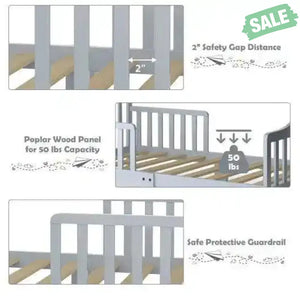 Classic Design Kids Wood Toddler Bed Frame with Two Side Safety Guardrails-Brown Brown Toddler Beds